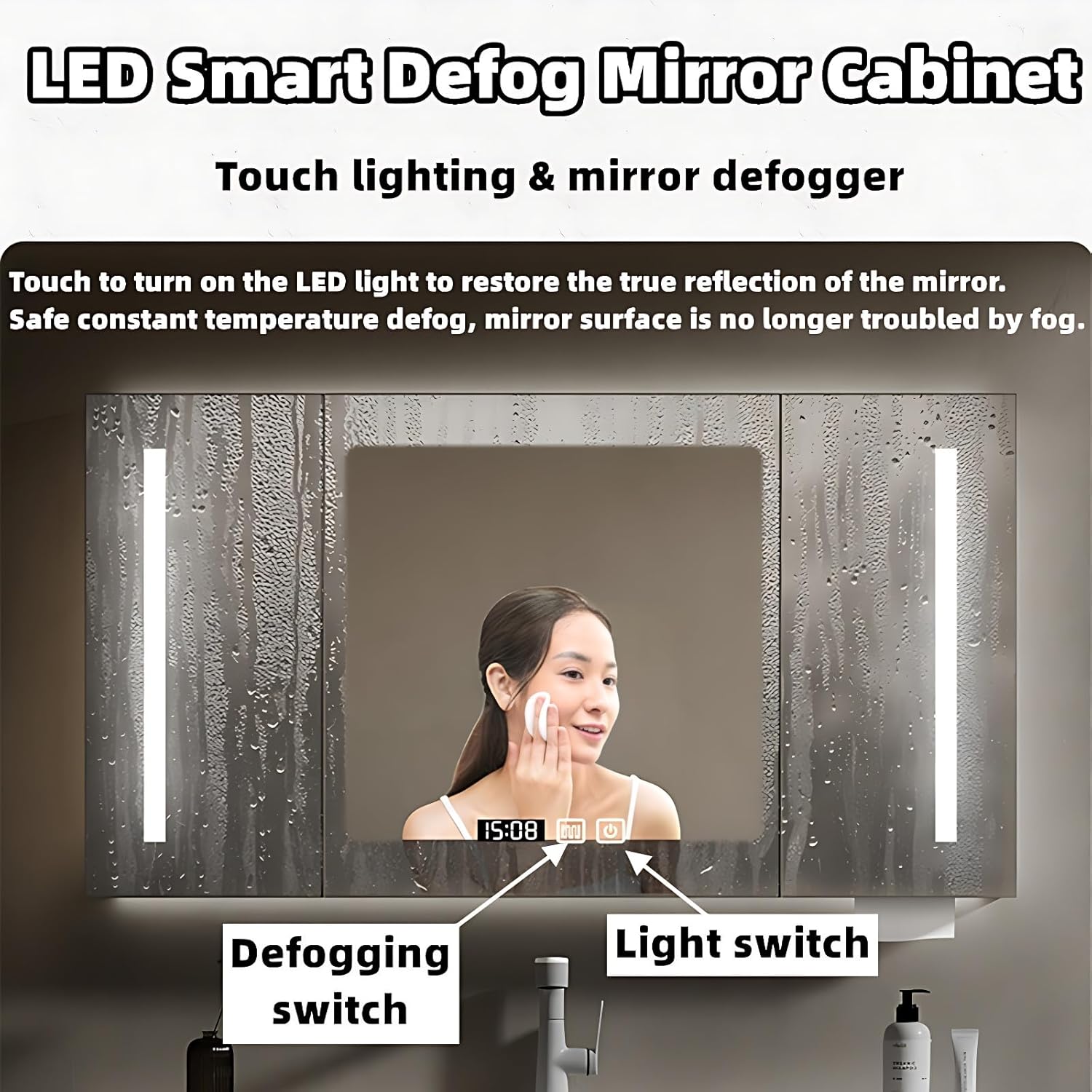 Bathroom Vanity with Sink - Modern Bathroom Sink Cabinet and LED Intelligent defog Mirror Cabinet Set, Large Storage Drawers | Multi-Layer Solid Wood | Floating Wall Mount (White, 52")