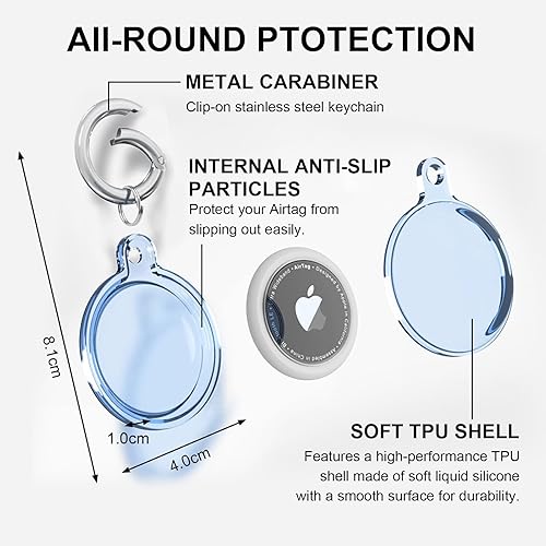 Miniatura 3 de Llavero impermeable, paquete de 4 soportes, material TPU transparente, funda suave y a prueba de golpes para carteras, llaves, mascotas, equipaje y