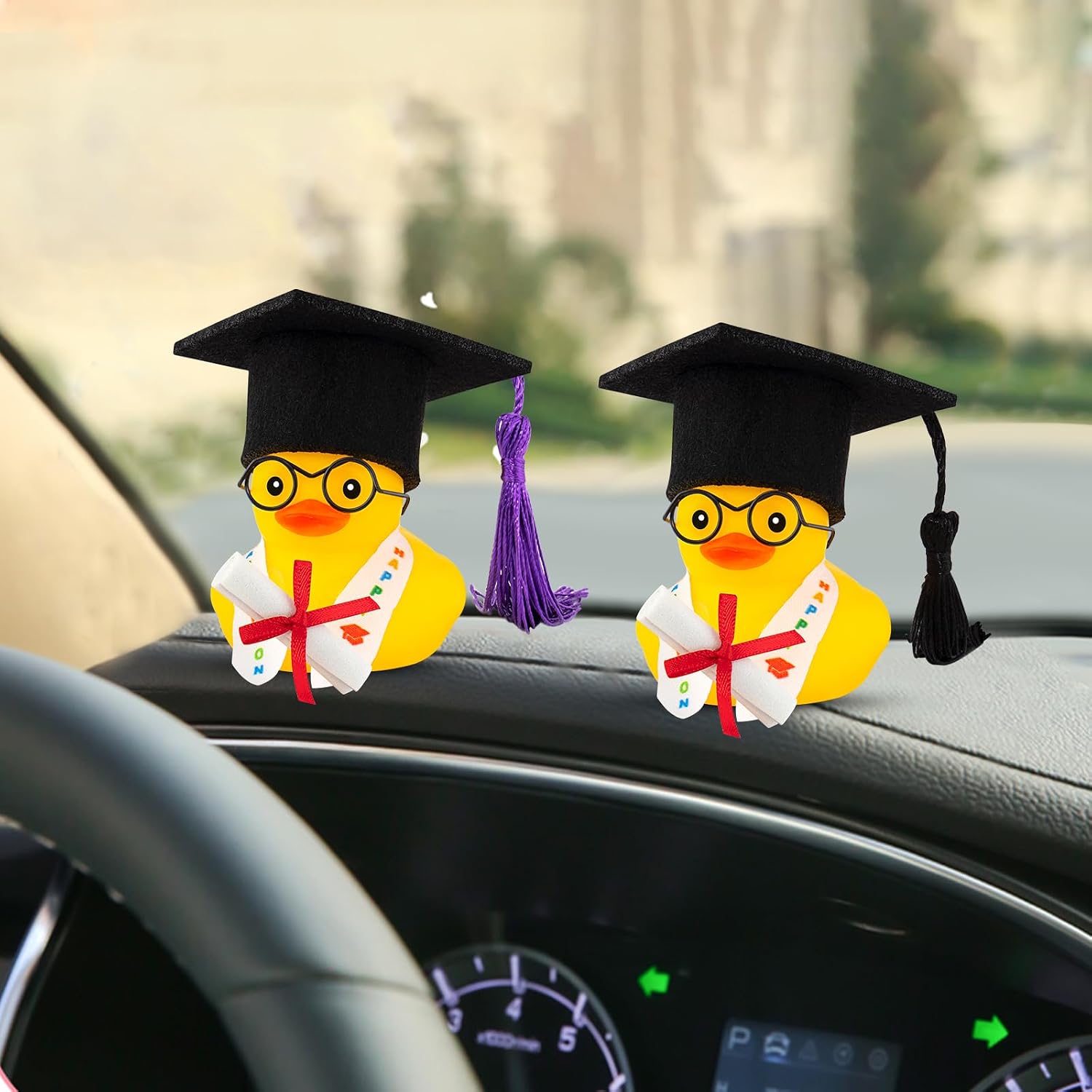 wonuu Graduation Gift Duck Car Dashboard Decorations Rubber Duck Car Ornaments for Nearsighted Glasses Graduation Sash Certificate for Associate, Black