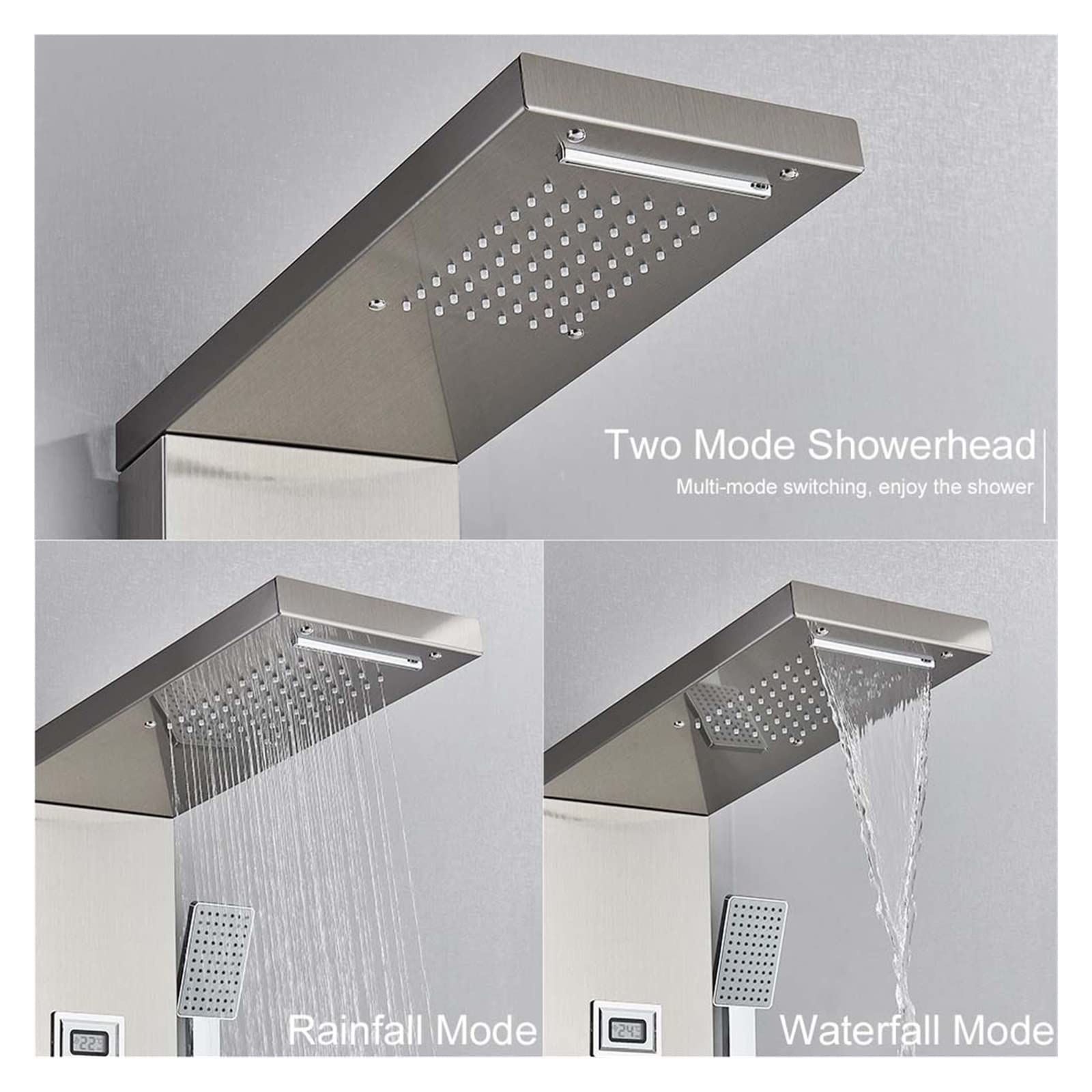 Pannello doccia Set di rubinetti for doccia a pioggia a cascata SPA Massaggio a getto Vasca da bagno Colonna doccia Visualizzazione della temperatura Miscelatore Rubinetto Torre(Brushed Nickel A)