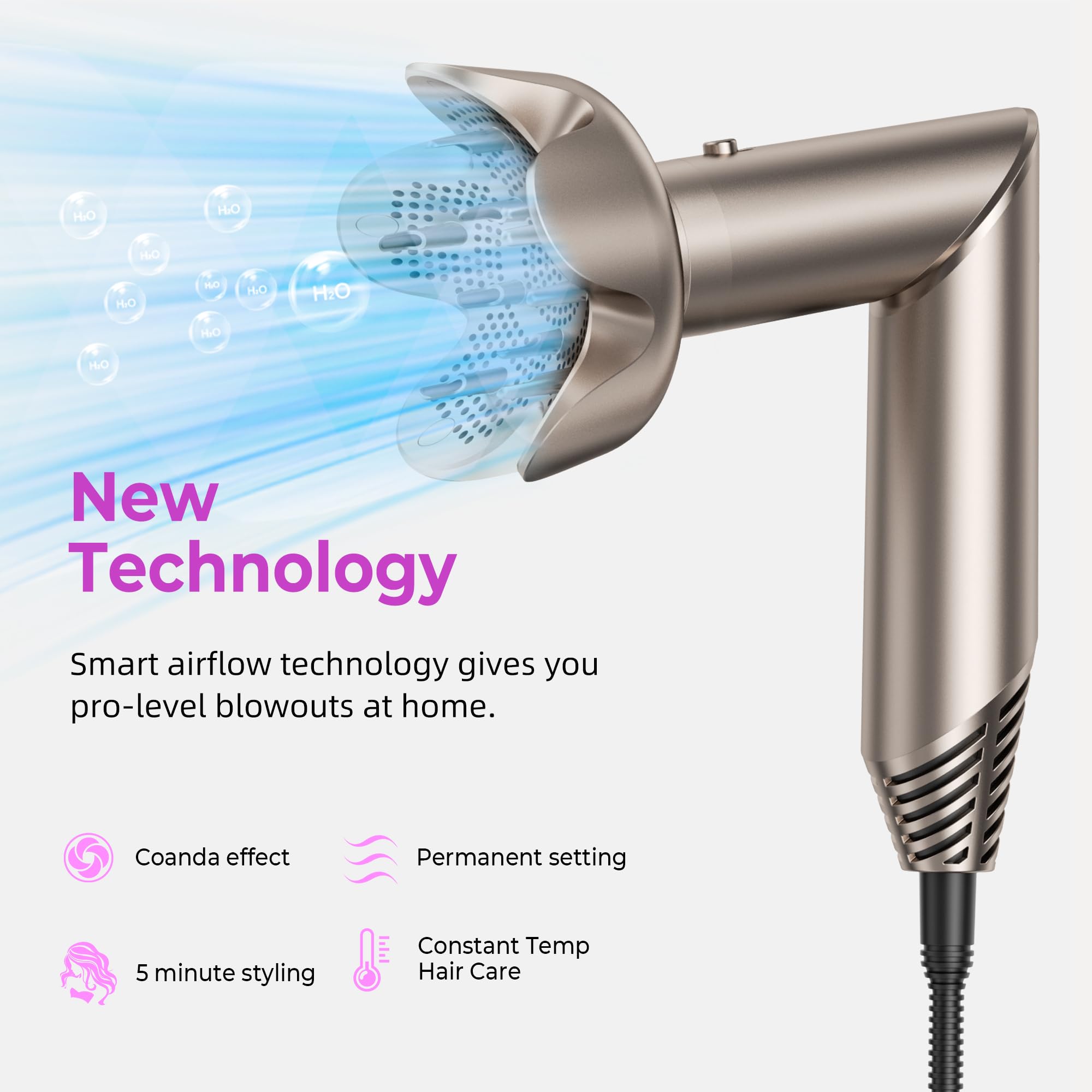 6 en 1 Hairstyler Cepillo de Aire Airstyler Secador Pelo con Difusor Moldeador Pelo con 6 Accesorios para el Peinado Cepillo Alisador Pelo Rizador Pelo Ondas Caja Regalos para Mujer, Oro-platino