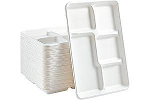 Vplus 100% Compostable 5 Compartment Paper Plates: Ideal for Adults and Family Gatherings