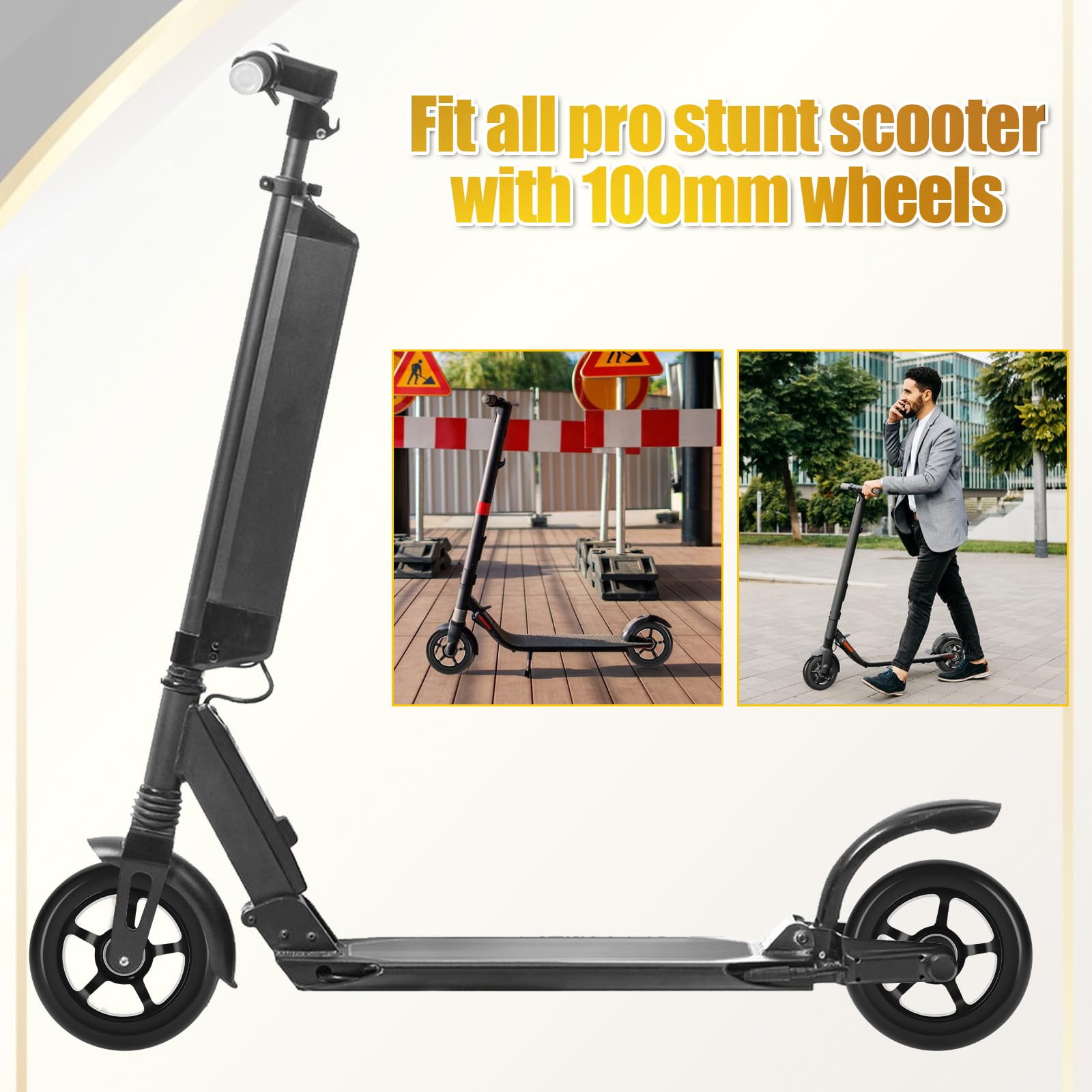Ruedas para patinete de acrobacias de 100 mm, juego de 2 ruedas de repuesto para patinete de acrobacias con rodamientos ABEC/dureza 88A/neumáticos para patinetes de acrobacias para la mayoría de las — view 6