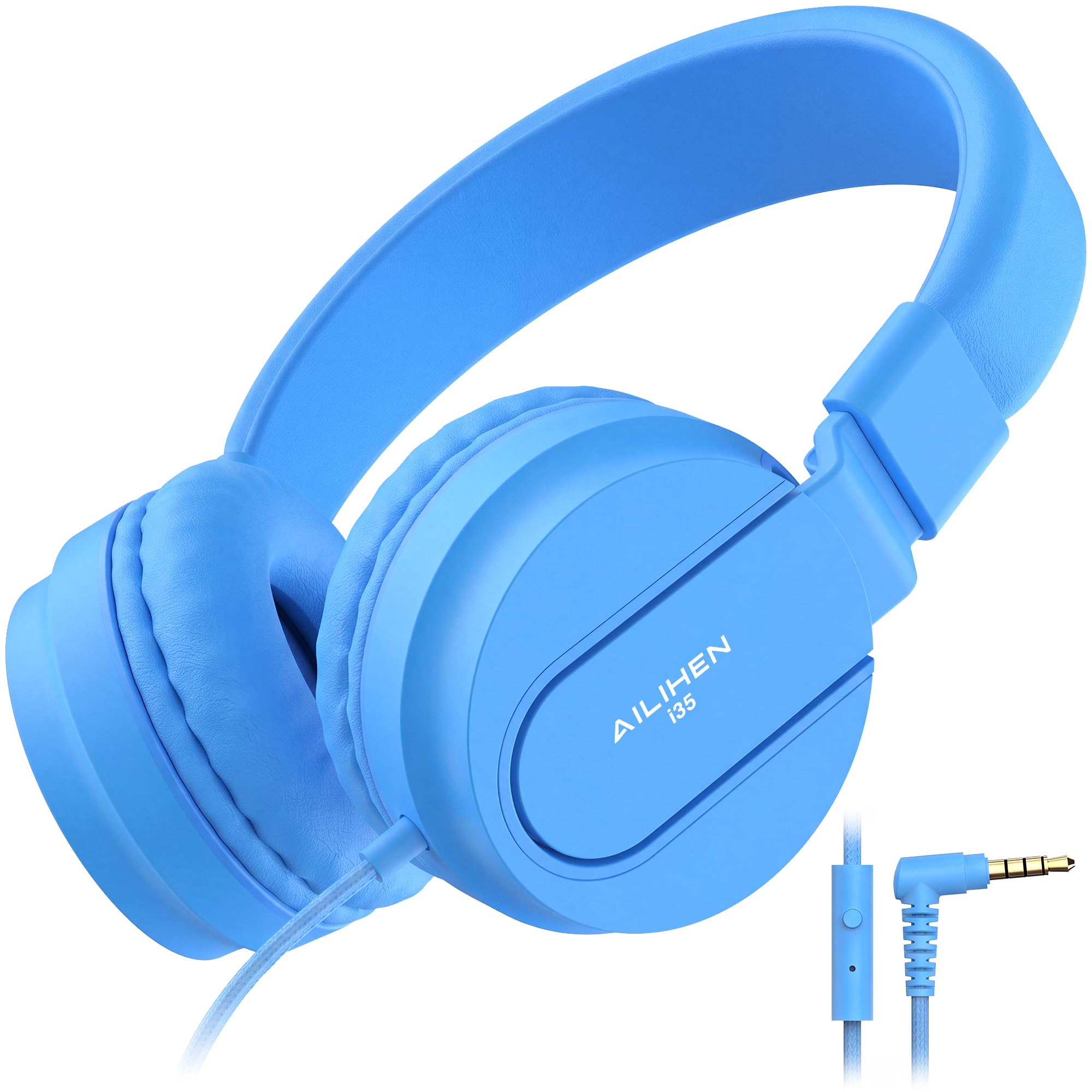 AILIHEN Kids Headphones for School with Mic, 93dB Volume Limited, SkyBlue