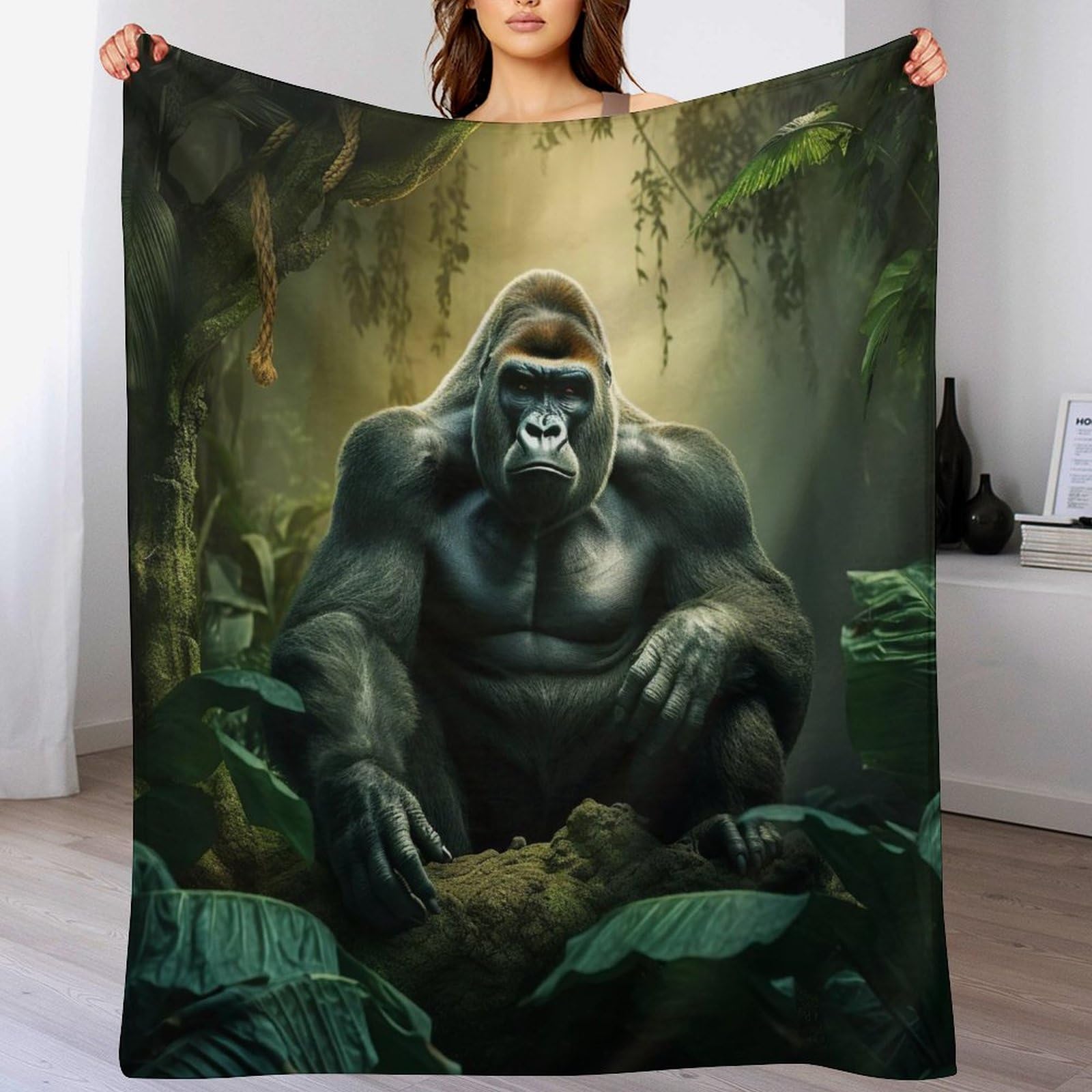 Couverture gorille en flannel douce pour canapé et lit de taille 180x200cm