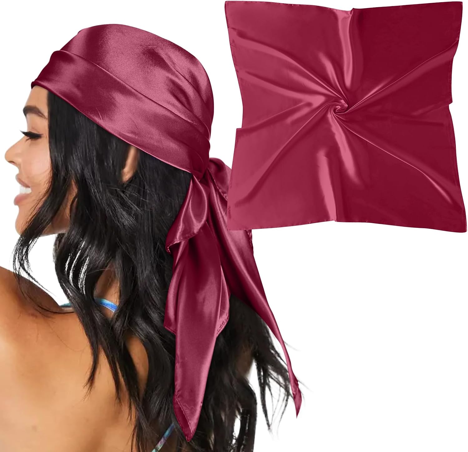 35" Large Satin Head Scarf for Women Silk Hair Scarf Solid Color Hair Bandana for Night Hair Wrap Sleeping