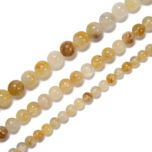 Miniatura 3 de JM Design Cuentas redondas lisas de cuarzo curandero dorado natural, tamaño 0.315 in, 15,5 '' hebra para la fabricación de joyas