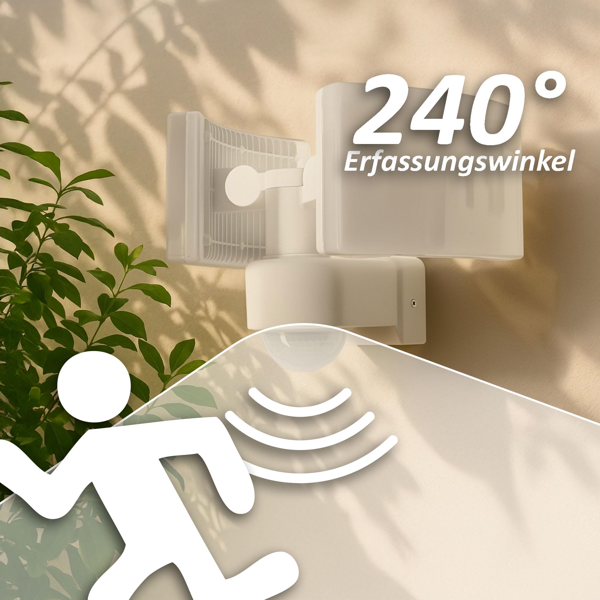 Maxkomfort LED Außenwandleuchte mit Bewegungsmelder Fluter Weiß Schwenkbar | 40W Neutralweiß 4000K IP65 3200lm | Eckmontage | Steuerung bis 500W | SUN3200