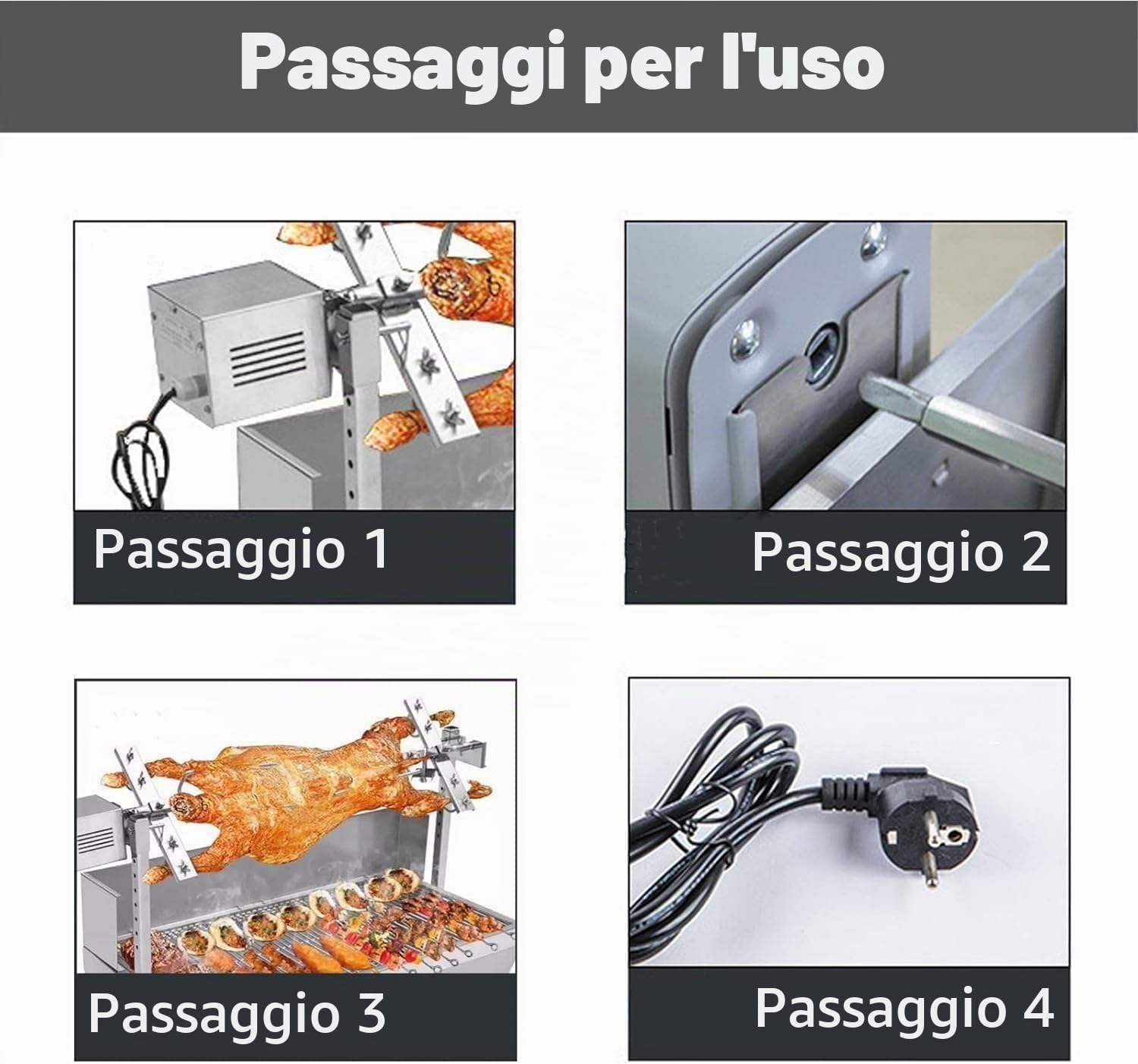 Motore per girarrosto 70 kg in Acciaio Inox Barbecue Grill girarrosto Elettrico Motore caprino Maiale Pollo Barbecue spiedo girarrosto Barbecue all'aperto Accessori