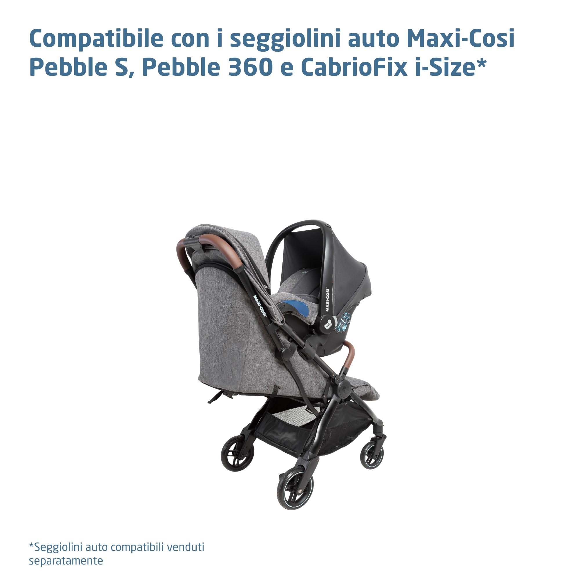 Maxi-Cosi Eva3 Passeggino Leggero Compatto 0-4 anni 22 kg Reclinabile 3 Posizioni Chiusura Automatica Tracolla Select Grey