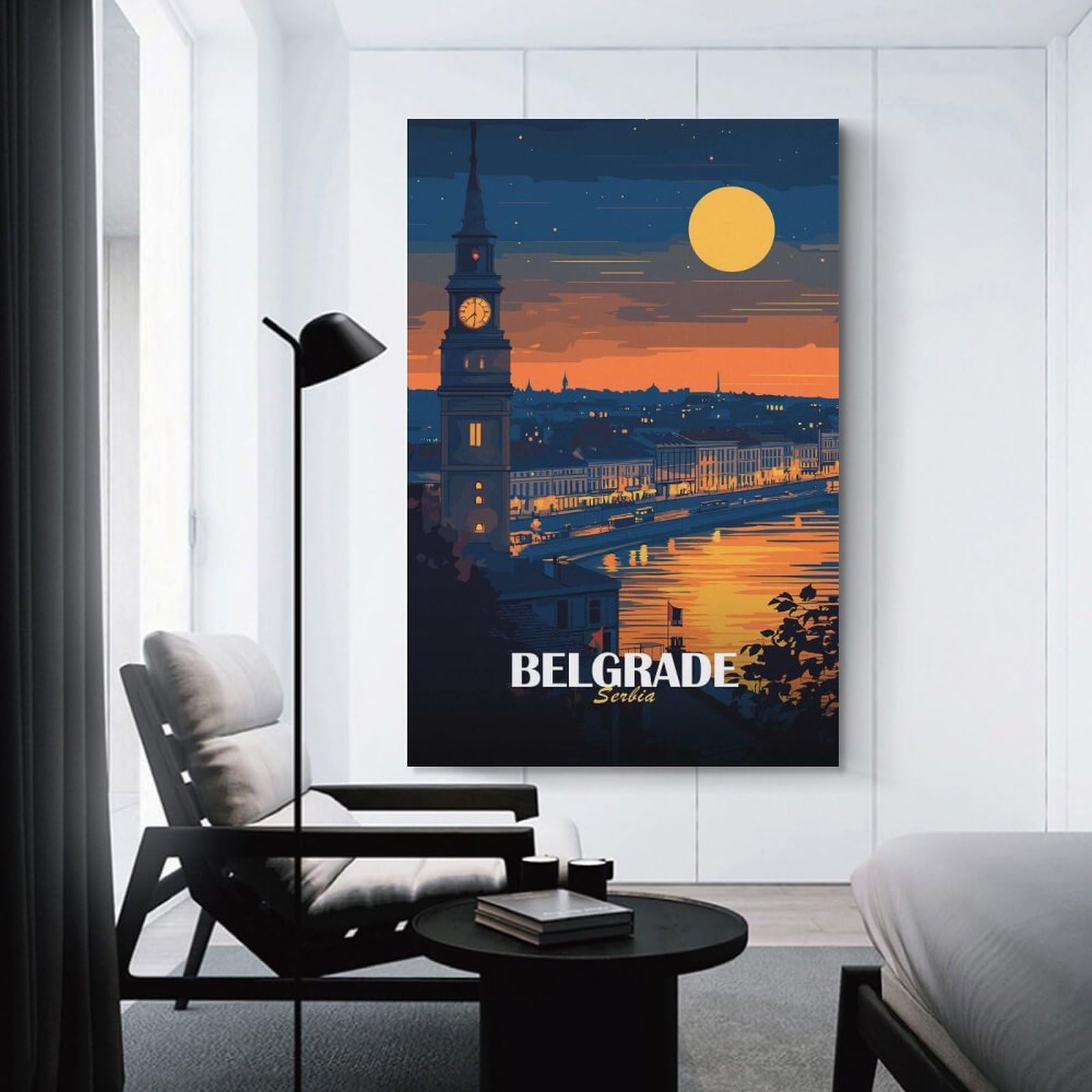 Junmoney Belgrade, Serbia at Night Decorative Canvas Print, 24x36inch(60x90cm), for Hallway, Bedroom Or Modern Interiors, Gift Idea for Housewarming And Birthdays