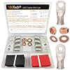 100Tech Copper 0 Gauge Ring Terminals, 10 AWG-38 & 10 AWG-516, 8pcs Heavy Duty Wire Lugs, Battery Cable Ends, Battery Terminal Connectors with 3:1 Heat Shrink Tubing