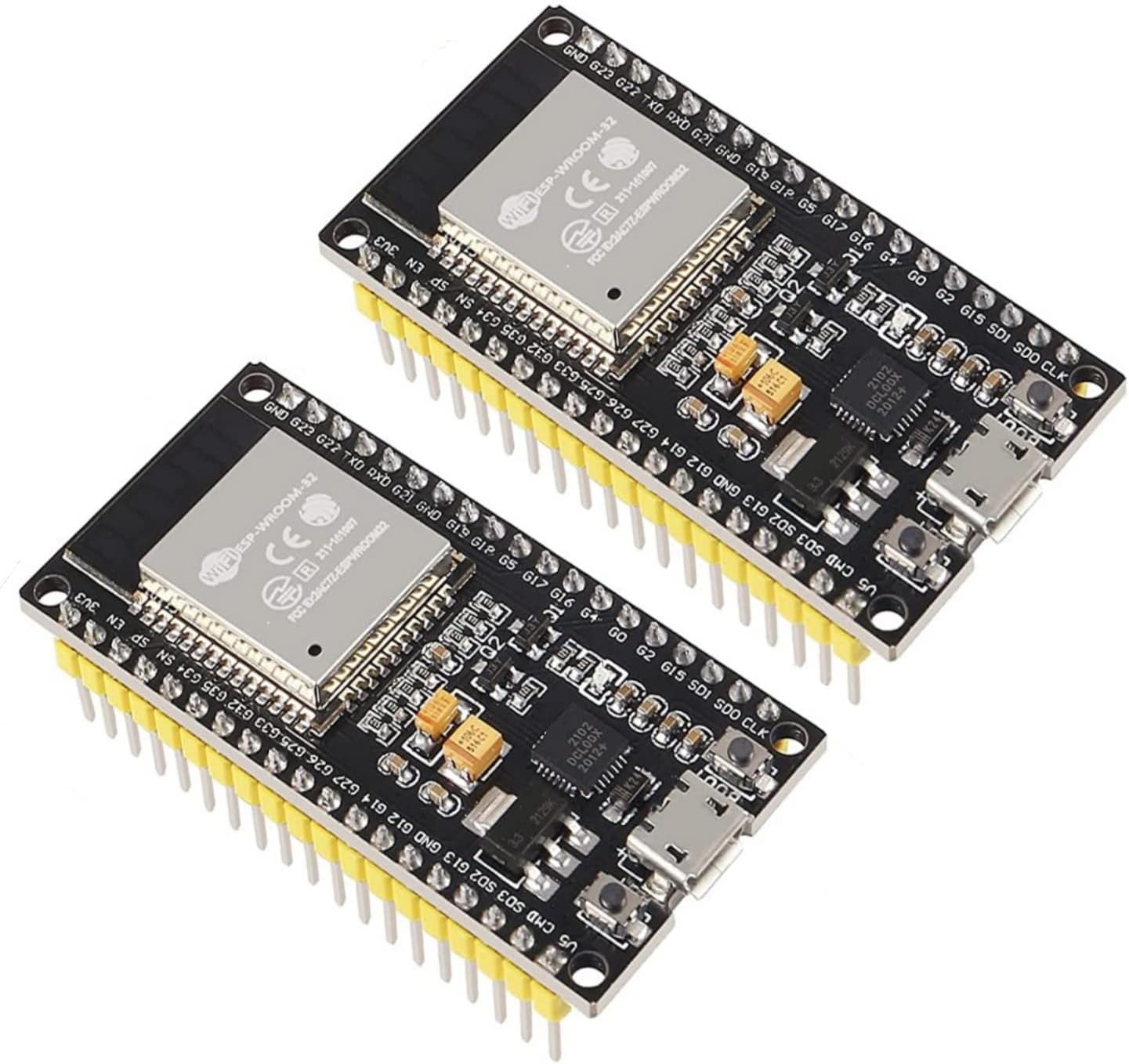 development Board 2.4 GHz Dual Core WLAN WiFi + Bluetooth 2-in-1 Microcontroller ESP-WROOM-32 (2 Pack)