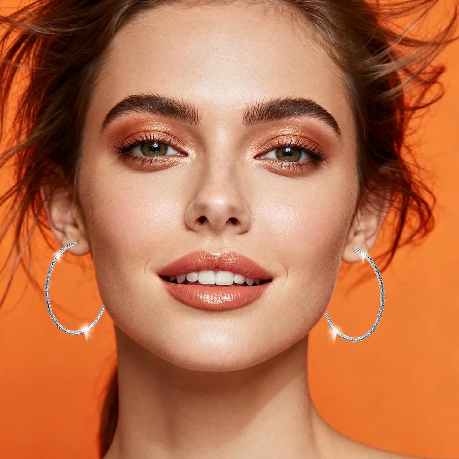 Rhinestone Hoop Earrings for Women, 70 Mm Sparkly Rhinestone Hoops Stylish Silver Rhinestones Hoop Earring Large Hoops Dangle Earrings for Women Wedding Dancing Party Appointment Decor - Image 5