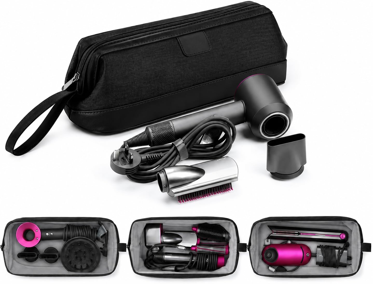 Bolsa de Almacenamiento de Viaje para Secador de Pelo, Funda Plancha Pelo con Asa Portátil Compatible con Dyson Airwrap Styler y Shark Flexstyle, Dyson Supersonic y Rizador, para Viaje