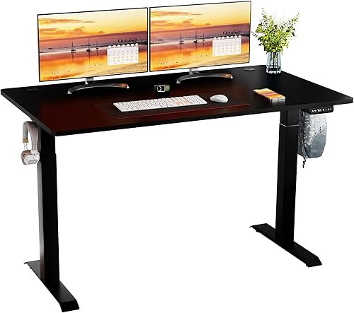 Vista 105 de Meilocar - Escritorio eléctrico de pie ajustable en altura, escritorio para computadora con controlador de memoria, estación de trabajo de oficina