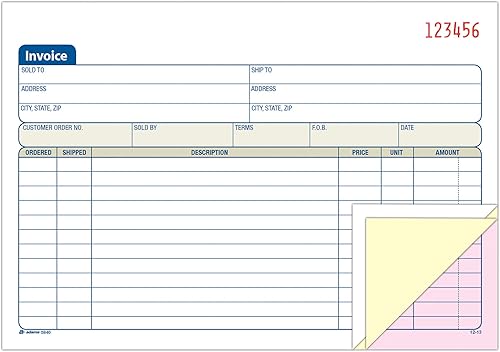 Miniatura 3 de Adams Libro de facturas, 3 partes, sin carbono, 5.56 x 8.44 pulgadas, 50 juegos por libro, blanco, canario y rosa (TC5840), blancocanariorosa