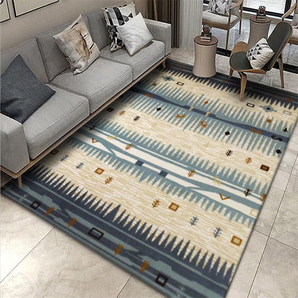 Tapis antidérapant pour salon bleu 200x250cm confortable et lavable