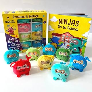 Ninja Life Hacks Emotions and Feelings Toy Book Box Gift Set (Plush Toys 1-8: Angry Ninja, Positive Ninja, Kind Ninja, Helpful Ninja, Inventor Ninja, Grumpy Ninja, Lazy Ninja, Earth Ninja)