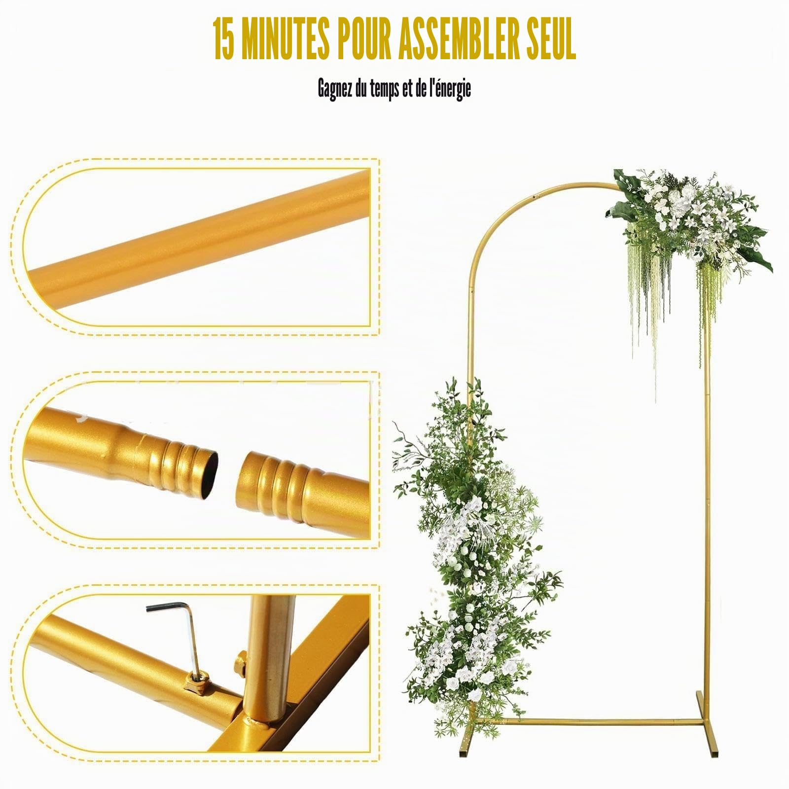 Support de fond pour arche de mariage de 1,8 m pour fêtes, arches de mariage pour cérémonie, arche de ballons, décoration de fête d'anniversaire, cadre de porte doré