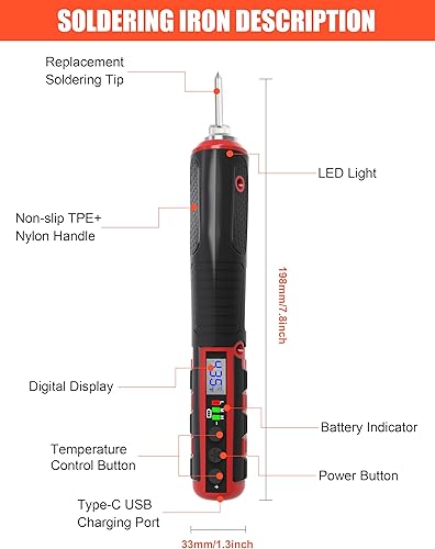 Miniatura 10 de FrogBro 11W Cordless Soldering Iron Kit, Upgrade 2500mAh Max 968 Fast Heating Portable Soldering Iron, USB Rechargeable Soldering Iron High Capacity