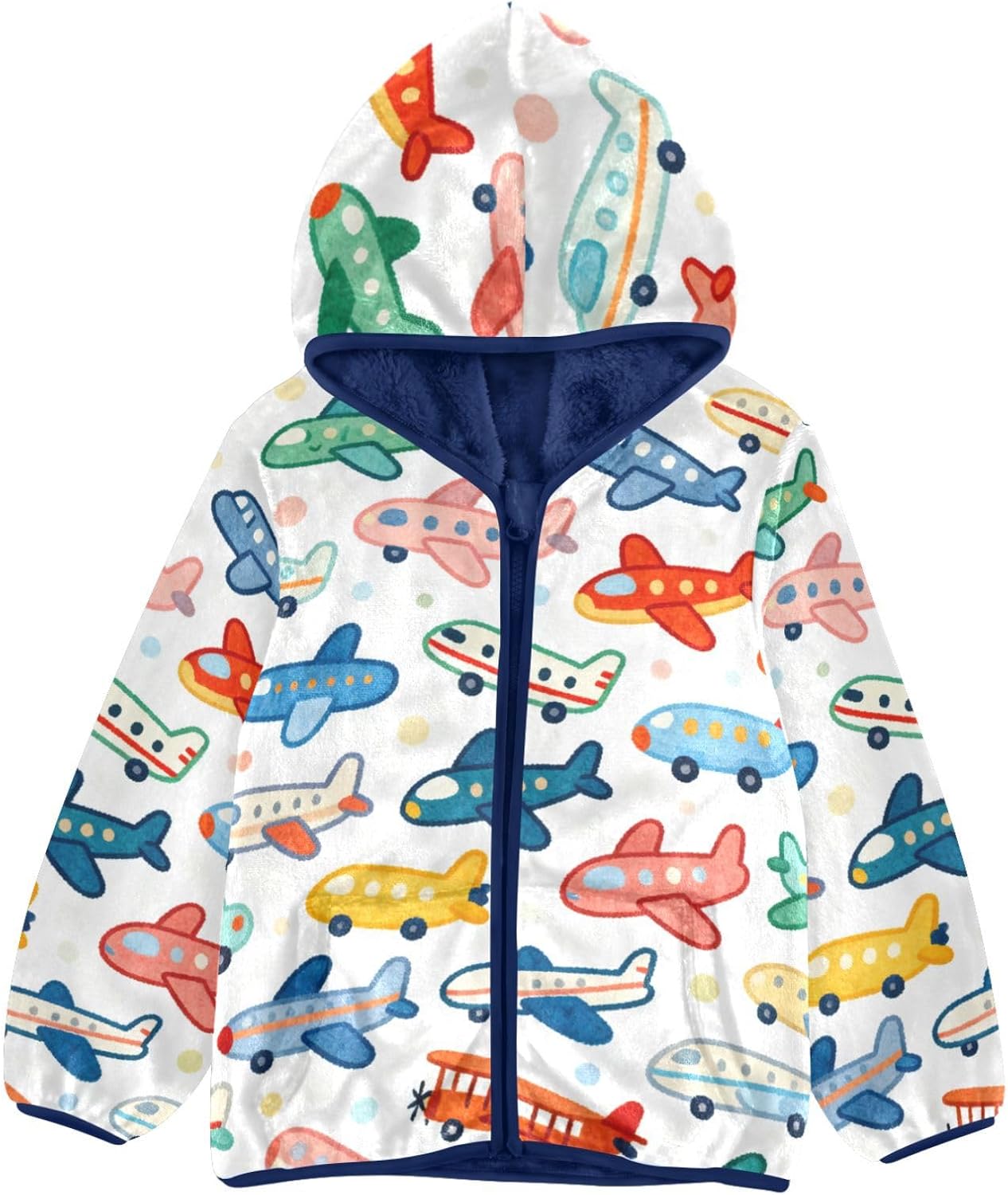 KLL Cartoon Cute Colorful Plane Fleece Jacket Toddler Boy Outerwear Jackets Navy Blue Fall Baby Boys Clothes