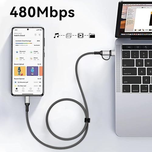 Miniatura 8 de Cable USB C a C 2 en 1 de 100 W (6 pies, paquete de 2), cable de carga rápida 5A tipo A a C, cable de carga USB C trenzado de nailon para iPhone 16