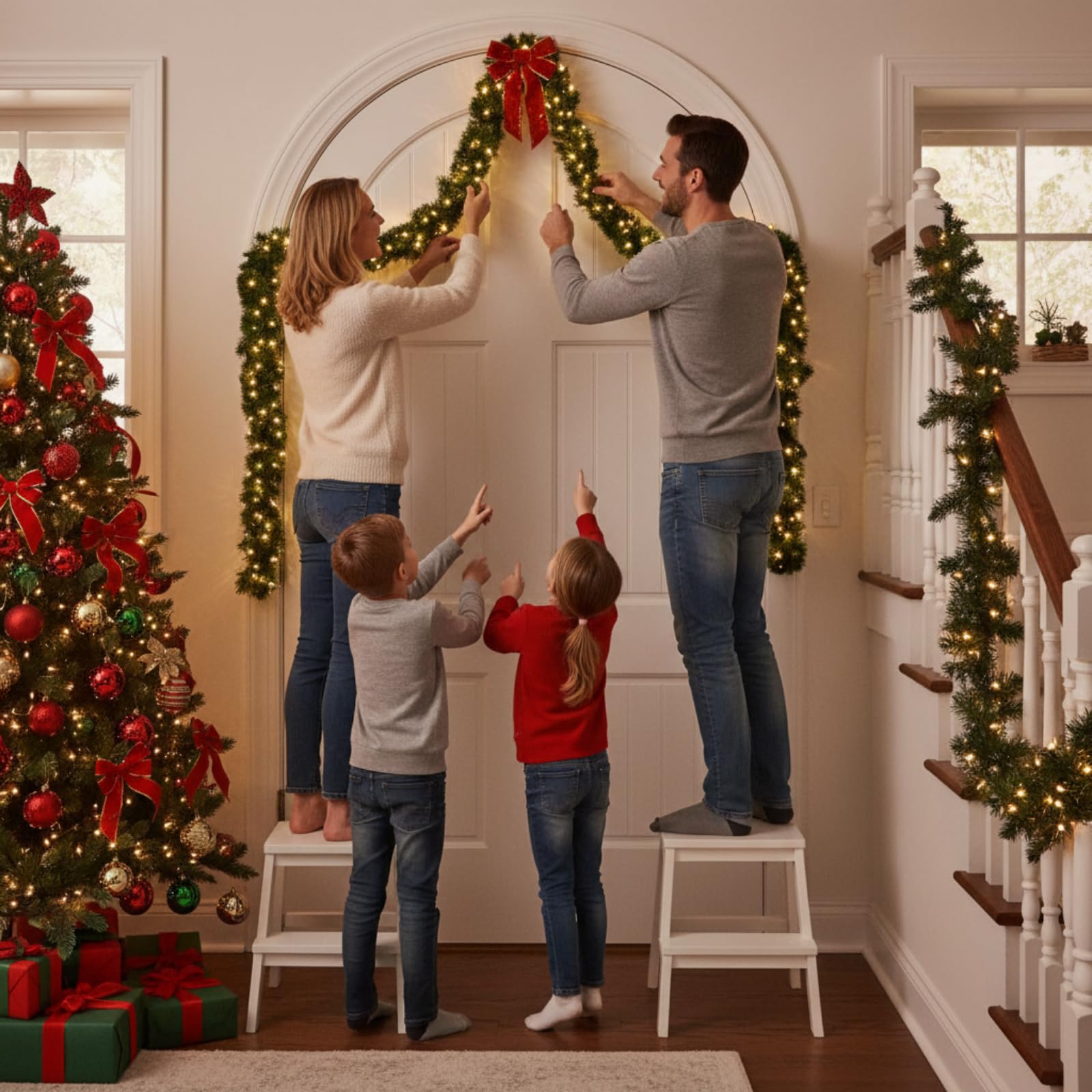 Ceenna Lot de 4 guirlandes de Noël de 10 m de long avec 100 lumières LED de 10 m pour sapin de Noël, décoration de chambre, mariage, anniversaire, fournitures de fête (vert foncé)