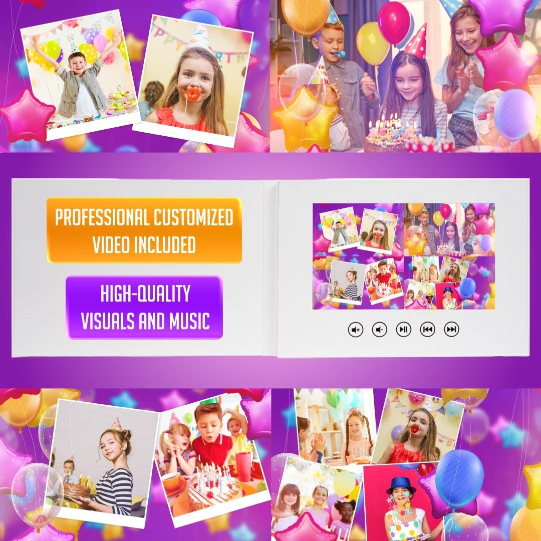 Personalized Video Card for Kids Birthday – Custom Slideshow Gift from Your Photos – 7” Digital Display, 8GB Memory, Rechargeable Battery, Create Cherished Memories