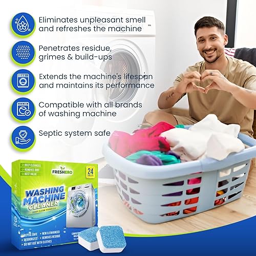 Miniatura 2 de Tabletas limpiadoras para lavadora, paquete de 24 unidades de limpieza profunda para cargador frontal, carga superior y lavadoras HE, ayuda a