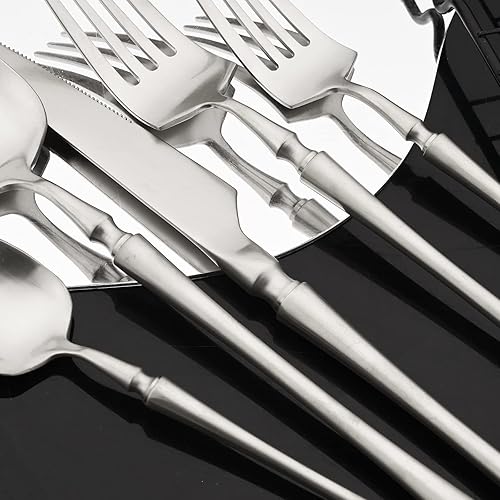 Miniatura 27 de JASHII Juego de cubiertos de 20 piezas con acabado satinado, juego de cubiertos de acero inoxidable 304, servicio para 4, tenedores de postre, juego