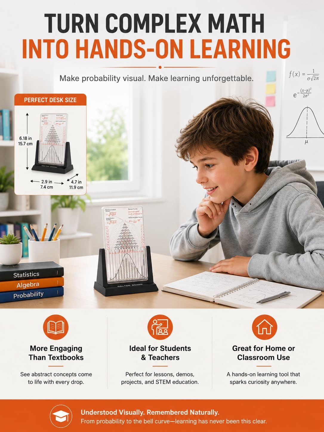 Galton Board | Probability & Statistics STEM Learning Kit for Physics Classrooms | Hands-On Math Teaching Aid with 2800 Steel Beads | Teacher & Homeschool Resource (Gold Beads)