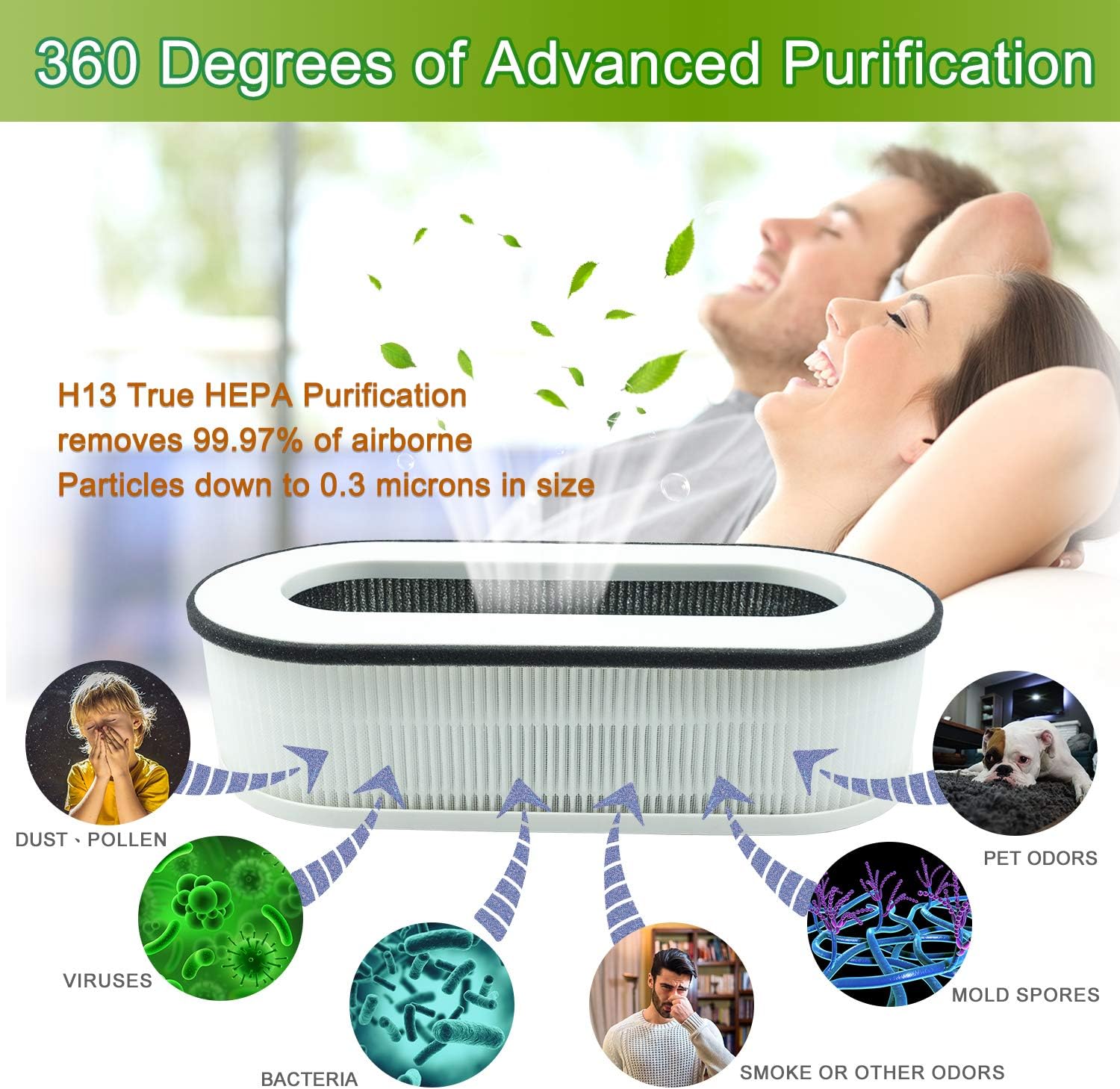 Flintar RP-AP068 Replacement Filter, Compatible with RENPHO Compact Air Purifier RP-AP068, 3-in-1 H13 Filtration and Activated Carbon Filter, 2-Pack - Image 5