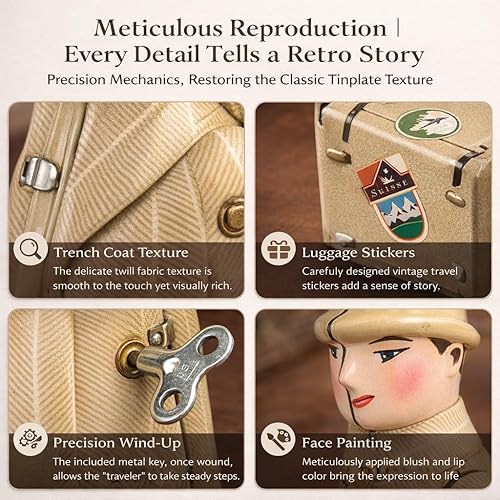 Miniatura 2 de Juguete de cuerda de hojalata, juguete de viaje para caminar, vintage, nostálgico, retro, juguete de relojería para adultos, colección para