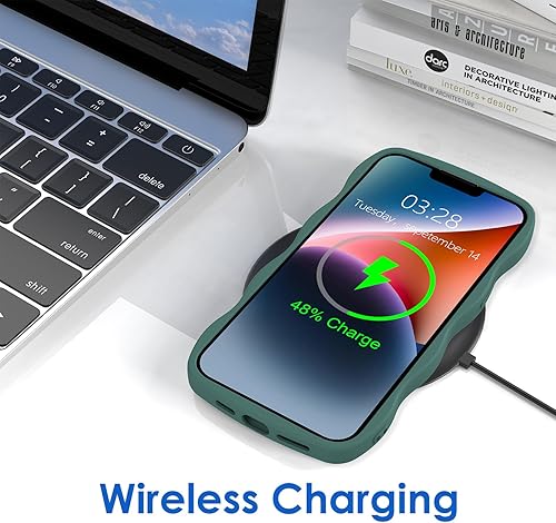 Miniatura 4 de Anuck Funda para iPhone 14 Plus, diseño de marco rizado para mujeres y niñas, bonita funda de teléfono estética ondulada de color sólido, suave,