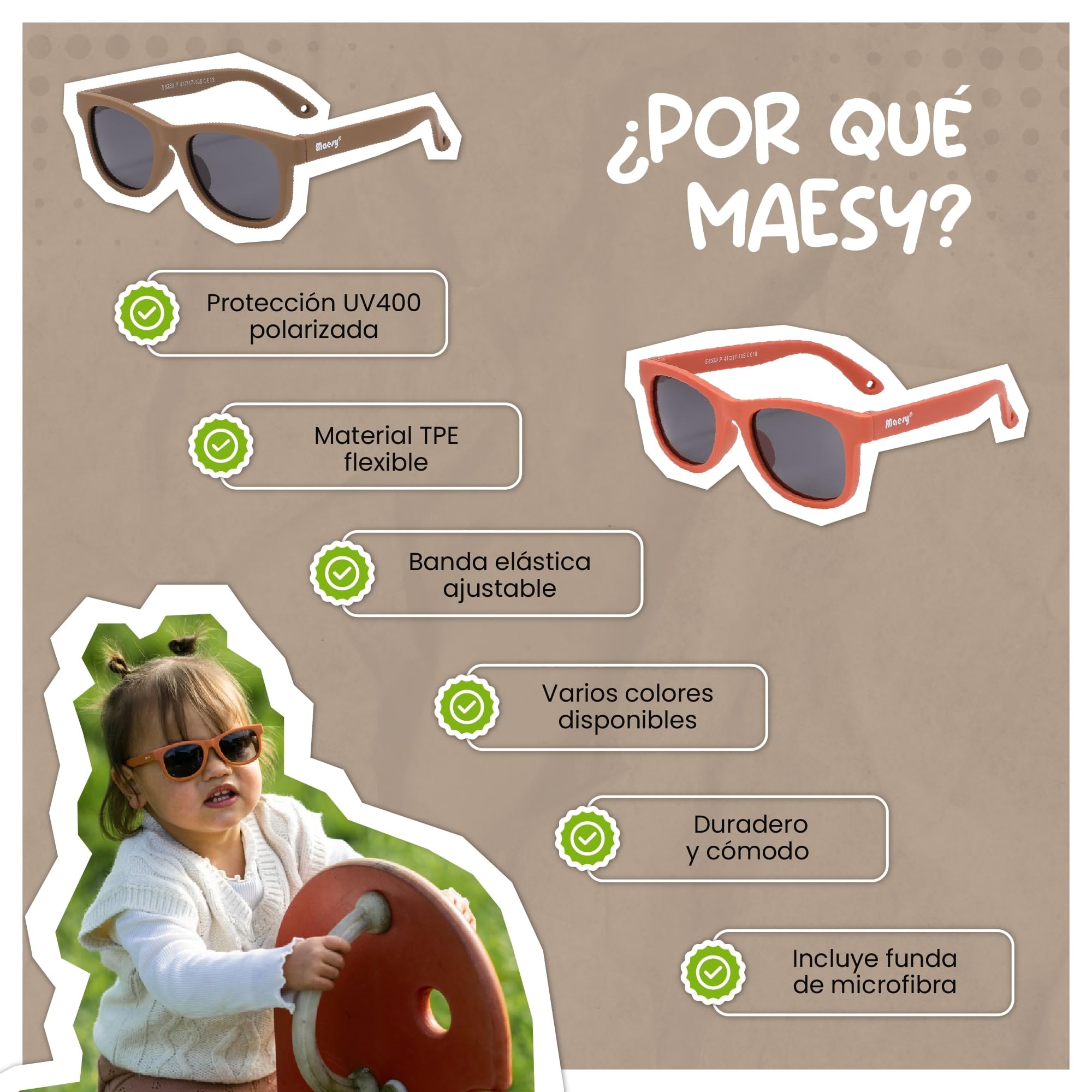 Gafas de Sol para Bebé, 0-2 Años, Protección Polarizada UV400, Montura Flexible y Blanda, Cinta Elástica Ajustable, Gafas de Sol Seguras y Cómodas para Bebés, Indi