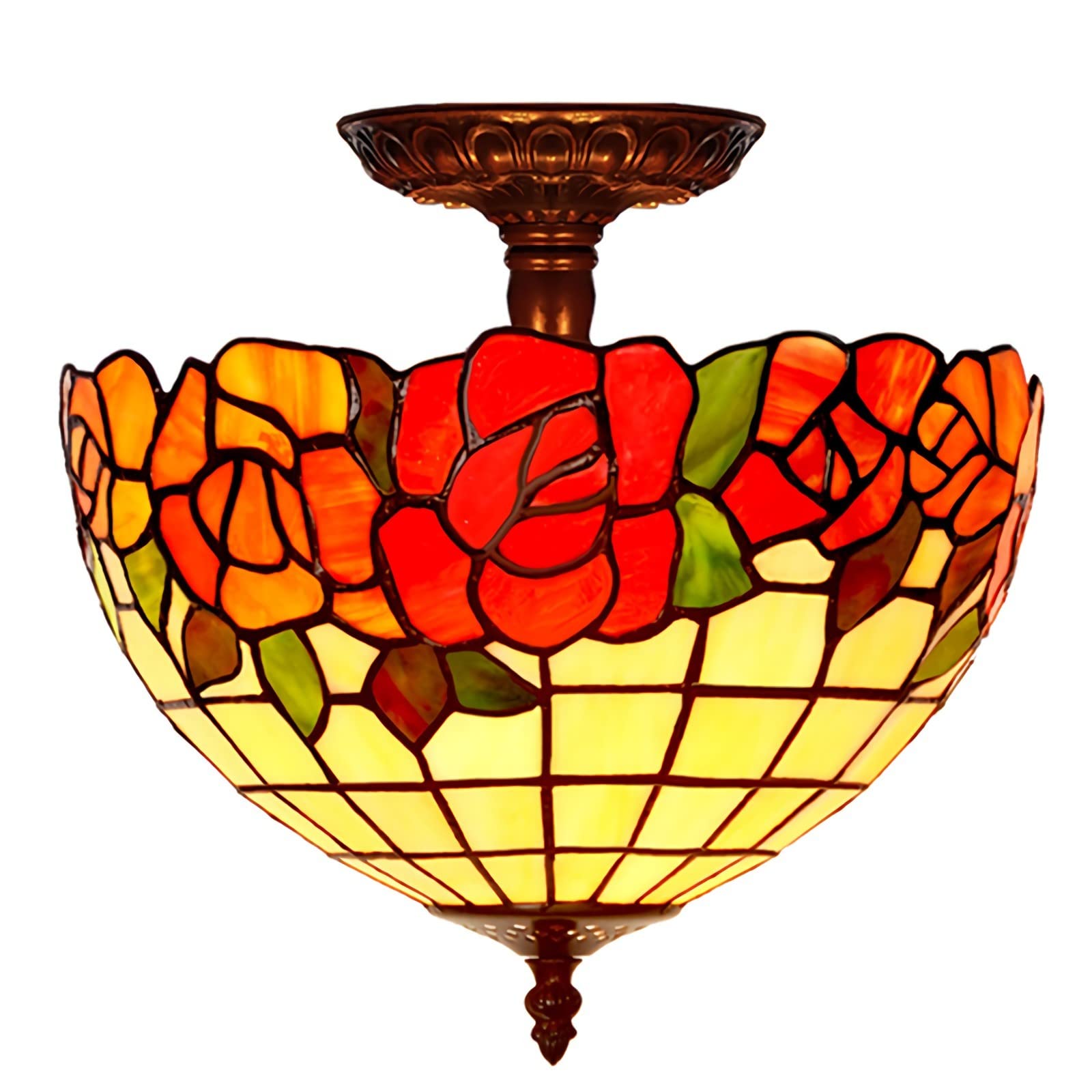 Plafonnier Tiffany semi-encastré en verre teinté à 2 lumières pour chambre