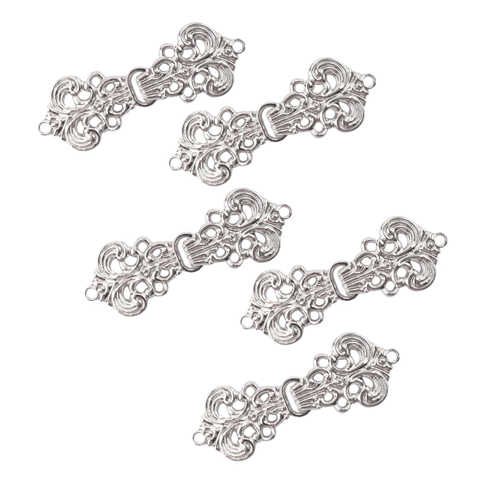 Wandic Girls White Nickel Cardigan Clips, 5 Pairs Vintage Flower Pattern Cape Fasteners Sew On Hooks And Eyes Cardigan Clip Cloak Clasp Fasteners For Sweater Shawl,