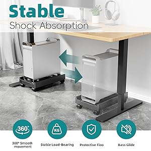 CABTE Adjustable Computer Tower Stand, Mobile CPU Stand with 4 Rolling Caster Wheels, Under Desk CPU Holder PC Floor Cart PC Riser for Gamers and Students (Standard Model)