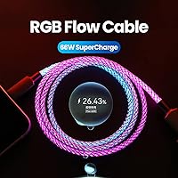 Vista 6 de MOSHOU Cable de carga USB C brillante de 3 pies, luz RGB de iluminación gradual USB C a USB C, PD de 100 W, cable de carga LED rápida para Samsung