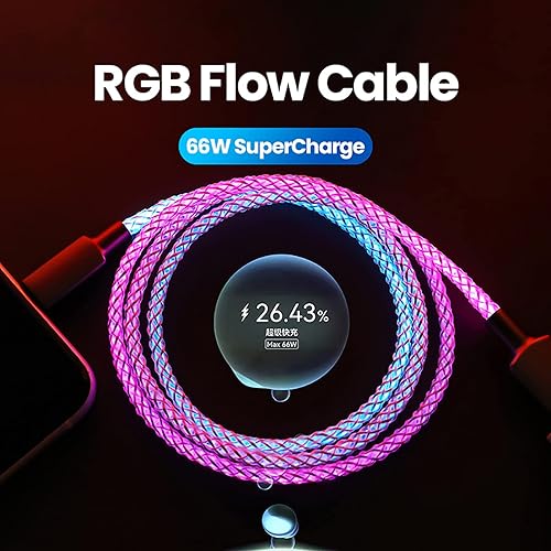 Miniatura 6 de MOSHOU Cable de carga USB C brillante de 3 pies, luz RGB de iluminación gradual USB C a USB C, PD de 100 W, cable de carga LED rápida para Samsung