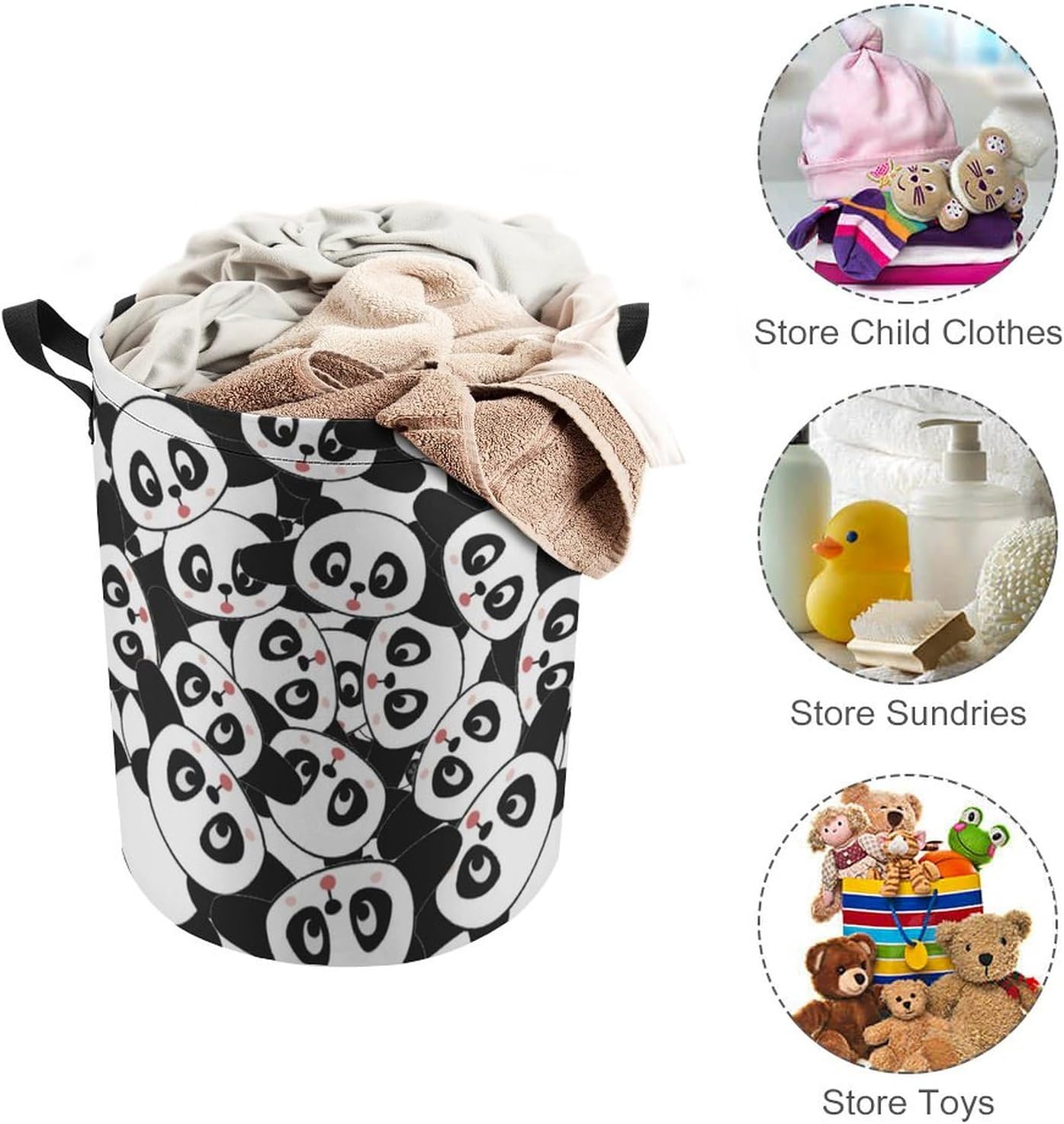 Lovely Cute Panda Waterproof Oxford Cloth Laundry Basket Cartoon Forest Animal Panda for Blanket Toys Dirty Clothes in Living Room Bathroom Bedroom One Size