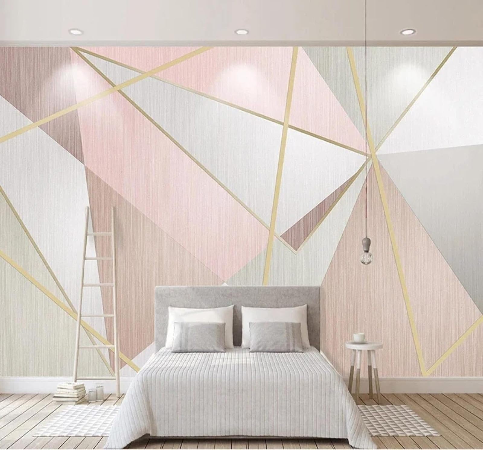 XLMING Abstract Creative Geometric Pink Triangle 3D Wallpaper Luxury Silk Study Dining Feature Sofa Grey Bedroom Living Room Tv Decorative Wall-350cm×256cm