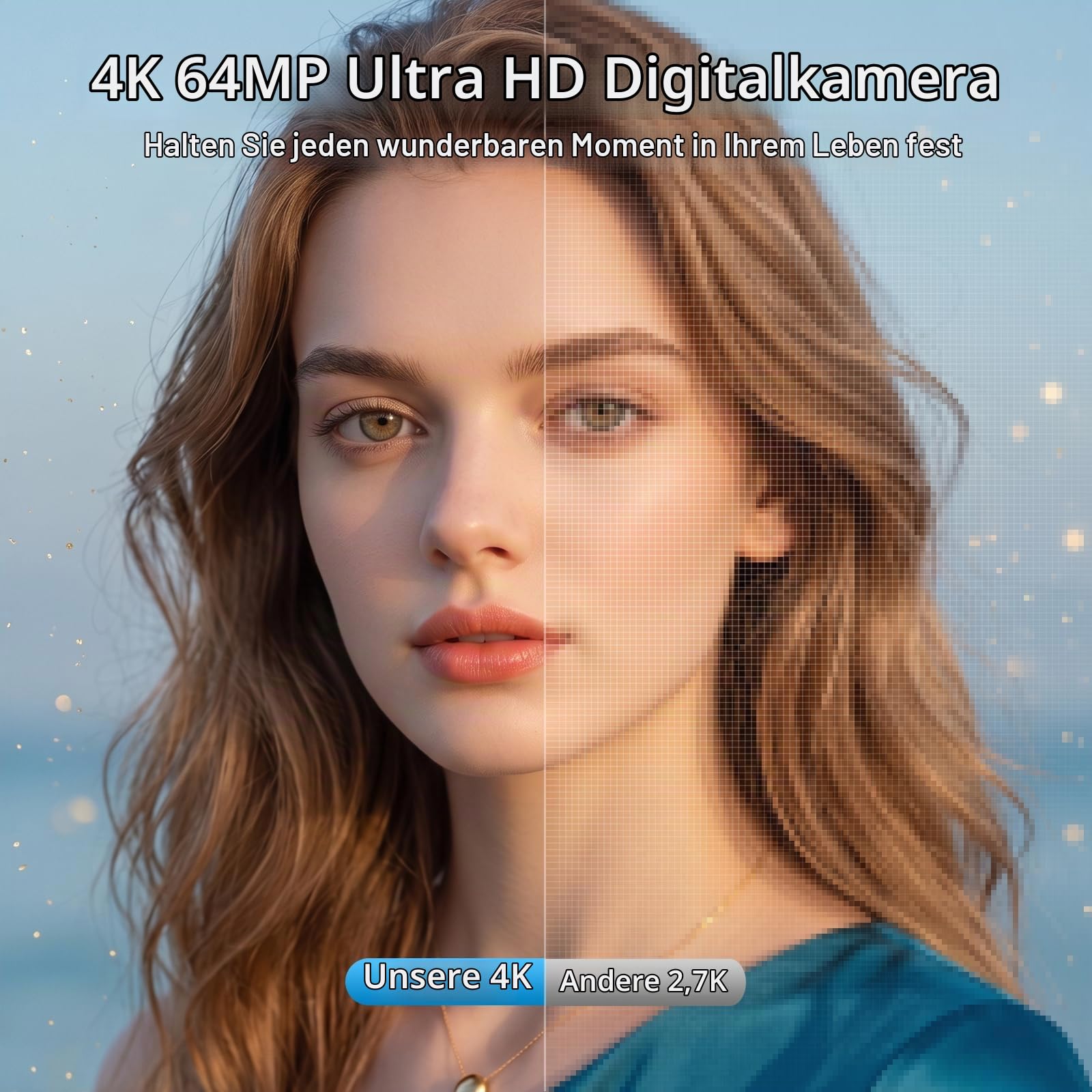 Digitalkamera 4K 64MP mit WLAN, Autofokus Vlogging-Kamera & Webcam, 3″ 180° Klappdisplay, 16-Fach Digitalzoom, Verwacklungsschutz, 32GB SD-Karte, Ladestation & 2 Akkus für Anfänger und Jugendliche