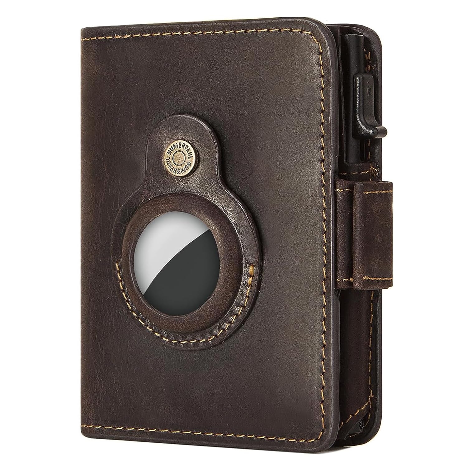 HUMERPAULAirtag wallet made of genuine leather and Airtag pendant, bi-flold wallet for men and women, card holder for 10 cards, RFID protection, credit card holder with coin compartment, magnetic