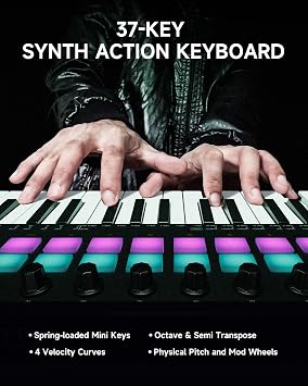 Donner STARRYKEY-37 PLAY MIDI Keyboard Controller, 37 Key Portable MIDI Controller with 128 Build-in Voices, 16 Drum Pads, Arpeggio, Sequencer, USB Wireless Connection, 4 DAW Software, 40 Courses