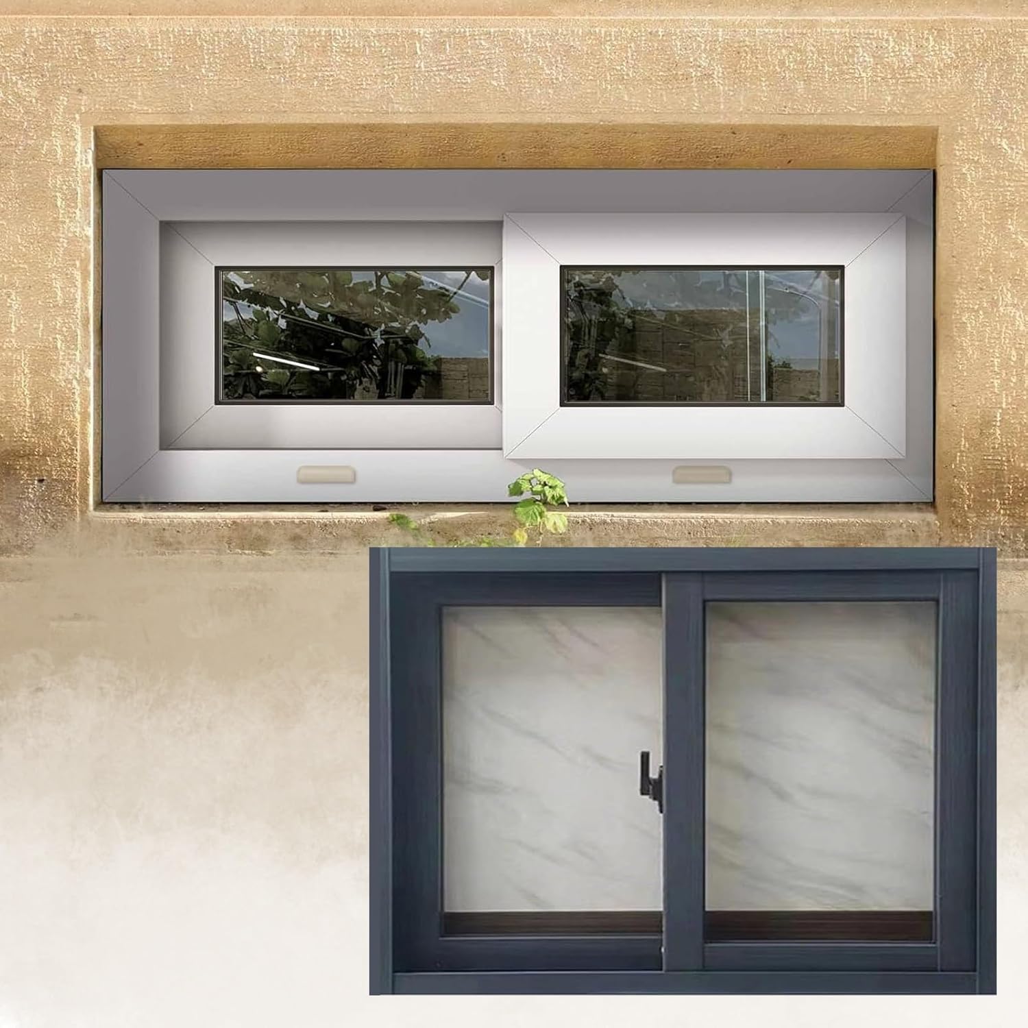 43x17in Mobile Home Horizontal Sliding Window, Black 109x43cm Aluminum Frame Household Shed Window, for Sheds, Chicken Coops, Loft, Barn, Vinyl Ventilation Slider Transom Window