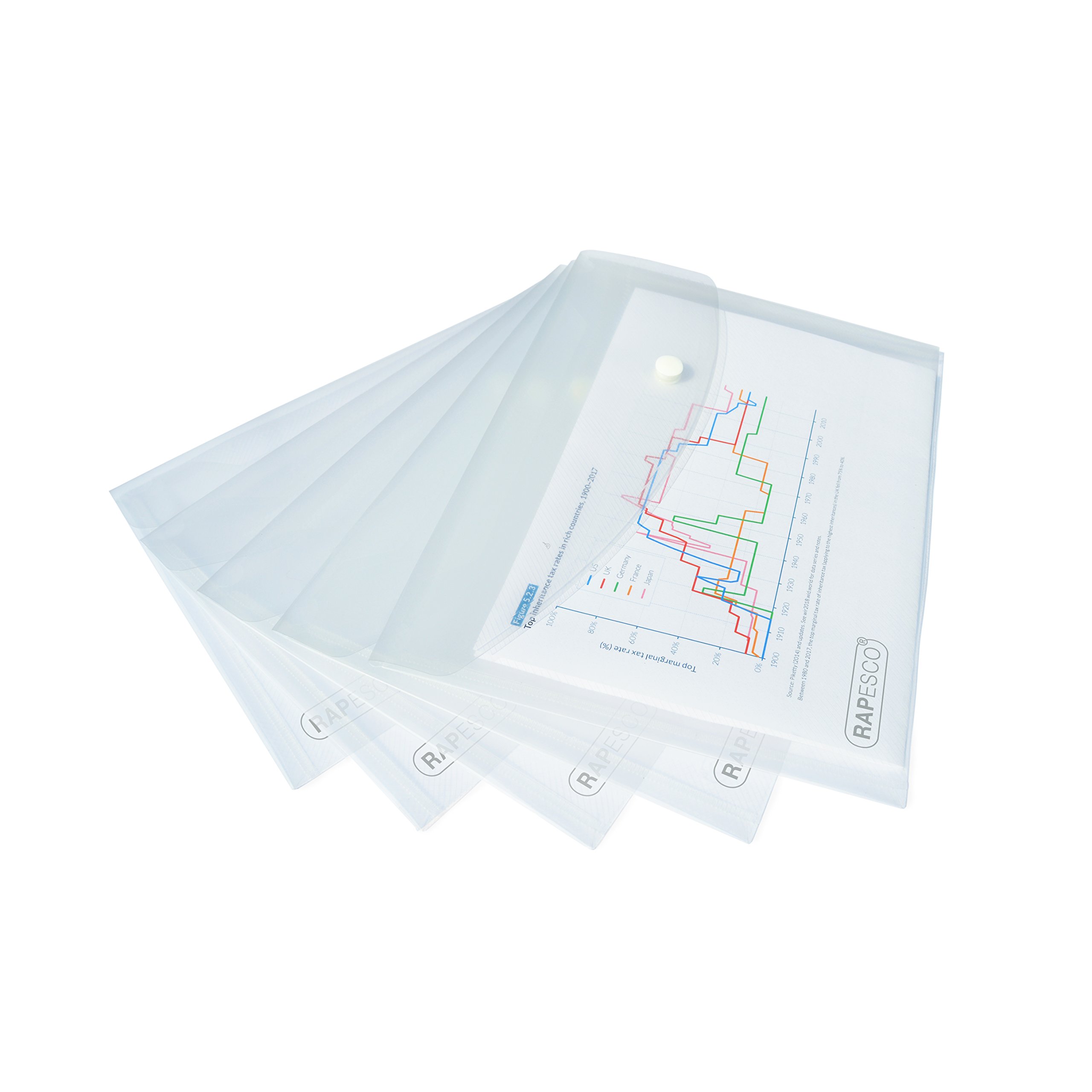 Rapesco 1501 ECO Pochette à Bouton Pression Recyclée, A5, Transparent, Lot de 50