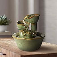John Timberland Organic Water Lily 8" Ceramic Tabletop Fountain - Tiered Zen Waterfall for Indoor Outdoor Patio Garden Desk Decor