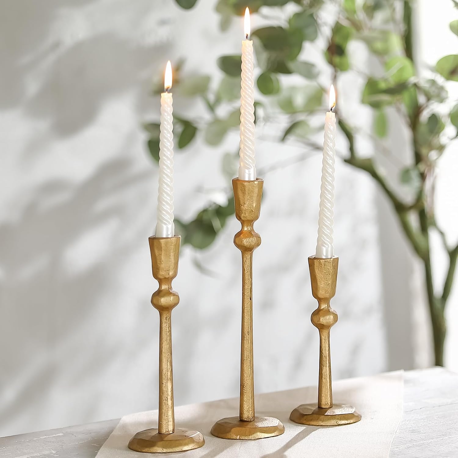 Gold Taper Candle Holders Set of 3, Heavy Candlestick Holders Decorative Candle Stand for Table Centerpiece, Cast Iron Candle Stick Holder Decor - Image 6